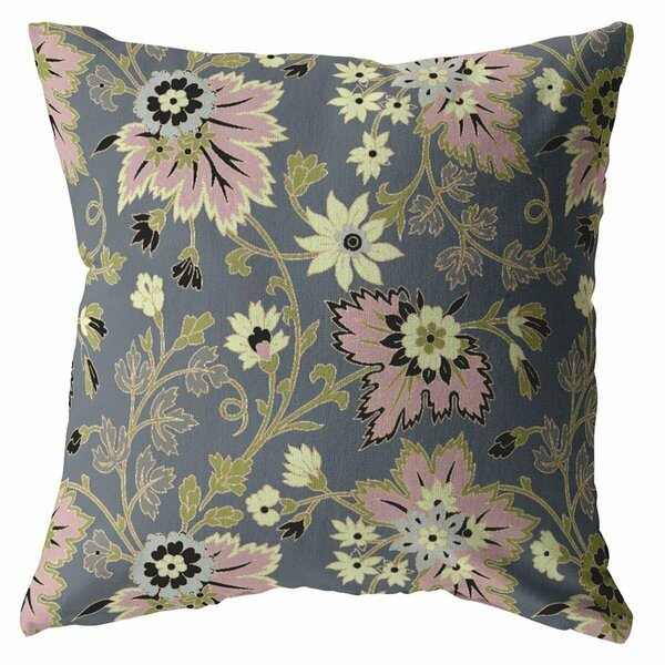 Palacedesigns 20 in. Jacobean Indoor & Outdoor Zippered Throw Pillow Muted Pink & Gray PA3676769